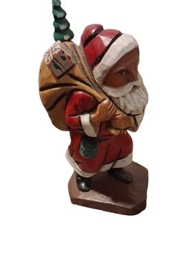 VTG 1980's-1990's Hand Carved Wooden Painted Santa Claus With Toy Bag Figure 12”